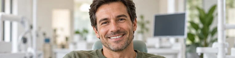 Adult smiling naturally during a cosmetic dentistry consultation