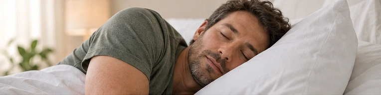 Adult resting on their side on a white pillow